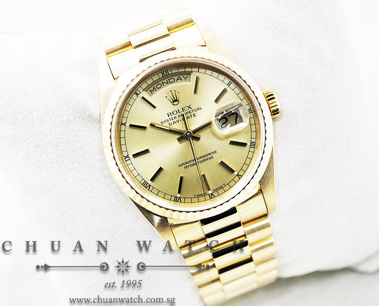 Rolex Day-Date President 36mm 18238 Champagne Rhodium Baton - Discontinued - Image 3