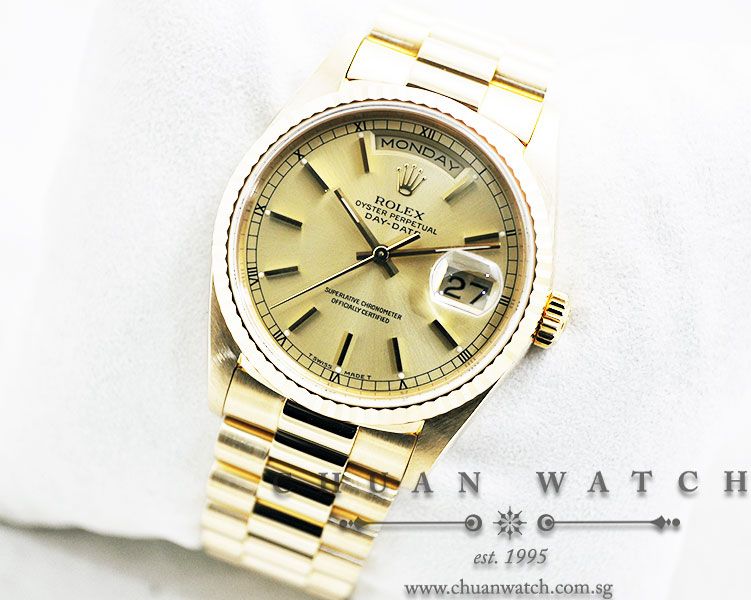 Rolex Day-Date President 36mm 18238 Champagne Rhodium Baton - Discontinued - Image 2