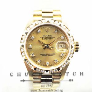 Rolex Ladies DateJust President 26mm 69258 Champagne Rhodium Diamonds - Discontinued