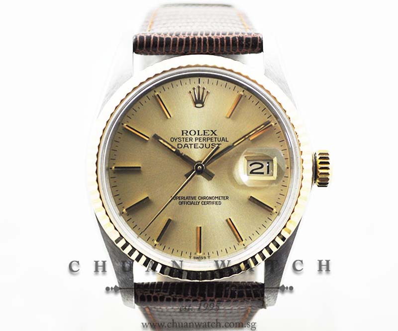 Rolex Vintage DateJust 36mm 16013 Champagne Rhodium Baton - Discontinued