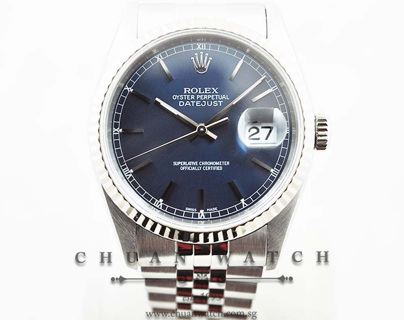 Rolex Gents DateJust 36mm 16234 Blue Rhodium Baton - Discontinued