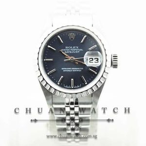 Rolex Ladies DateJust 26mm 69240 Blue Rhodium Baton - Discontinued