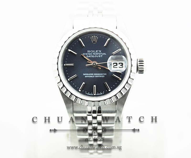 Rolex Ladies DateJust 26mm 69240 Blue Rhodium Baton - Discontinued