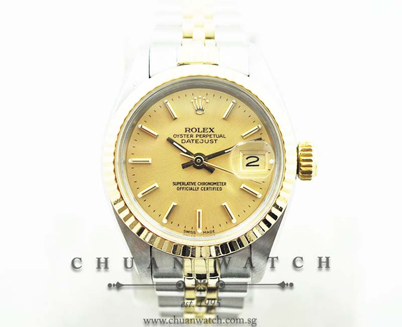Rolex Vintage Ladies DateJust 26mm 6917-3 Champagne Rhodium Baton - Discontinued