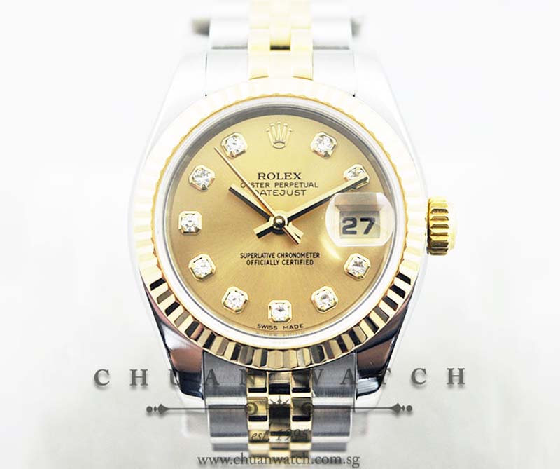 Rolex Ladies DateJust 26mm 179173 Champagne Rhodium Diamonds
