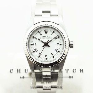 Rolex Ladies Oyster Perpetual No-Date 24mm 76094 White Roman - Discontinued