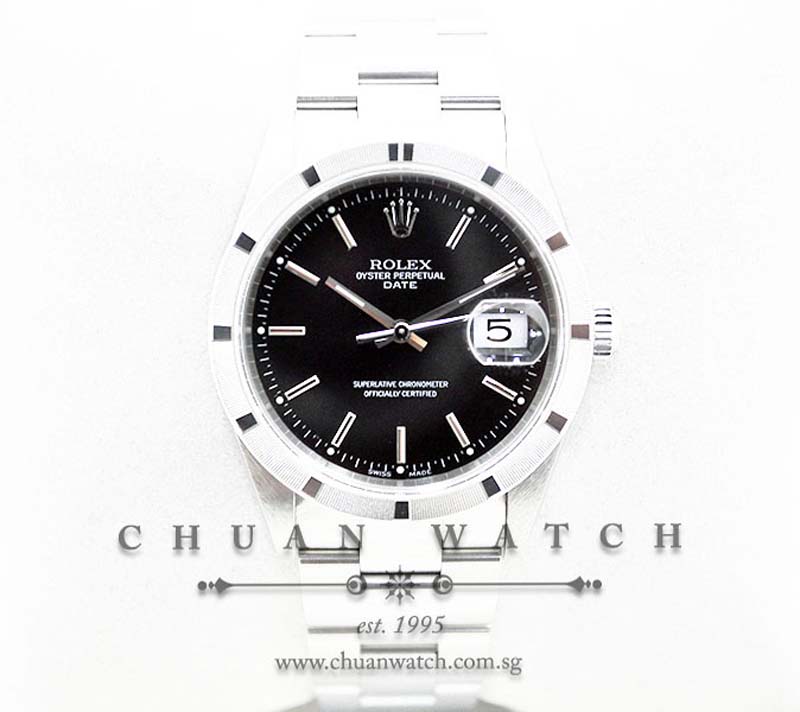Rolex Oyster Perpetual Date 34mm 15210 Black Rhodium Baton - Discontinued