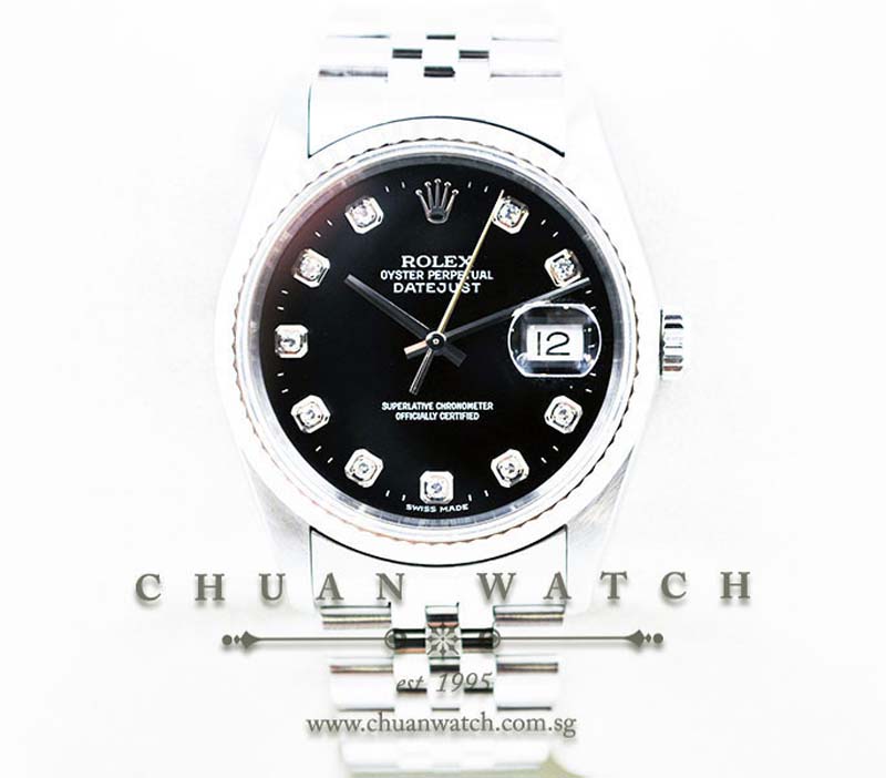 Rolex Gents DateJust 36mm 16234 Black Rhodium Diamonds - Discontinued