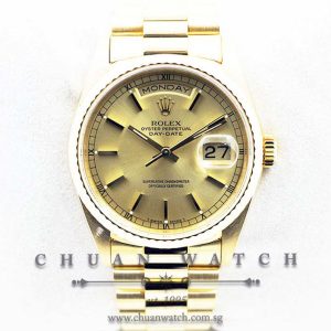 Rolex Day-Date President 36mm 18238 Champagne Rhodium Baton - Discontinued