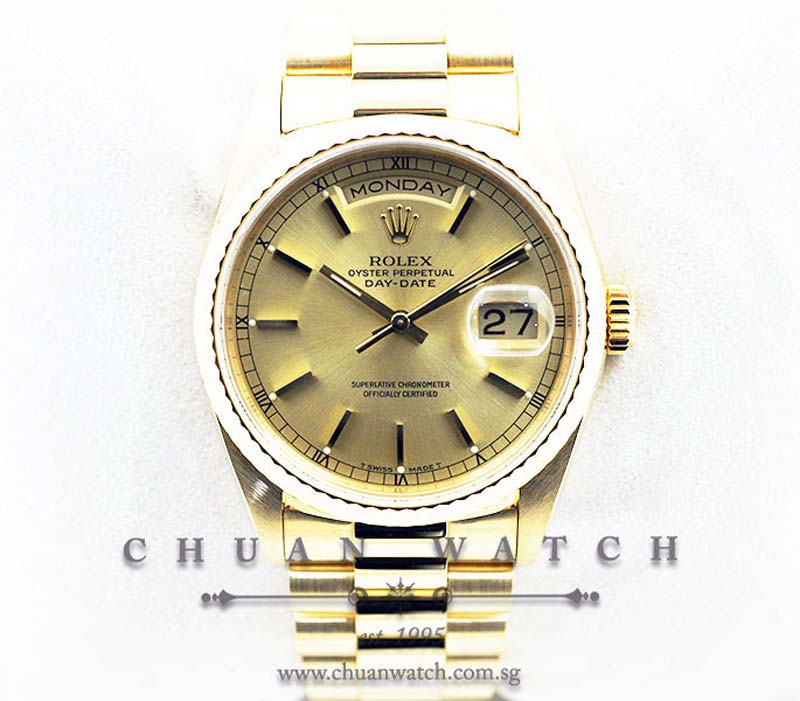 Rolex Day-Date President 36mm 18238 Champagne Rhodium Baton - Discontinued
