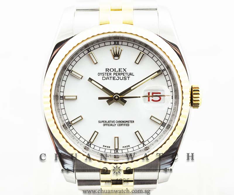 Rolex Gents DateJust 36mm 116233 White Baton