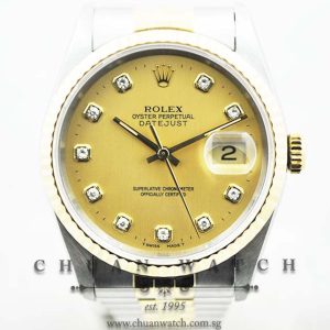Rolex Gents DateJust 36mm 16233 Champagne Linear Diamonds - Discontinued