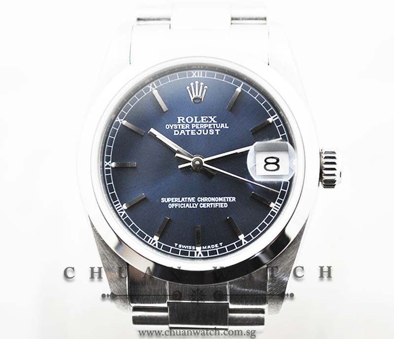 Rolex Boys DateJust 31mm 68240 Blue Rhodium Baton - Discontinued