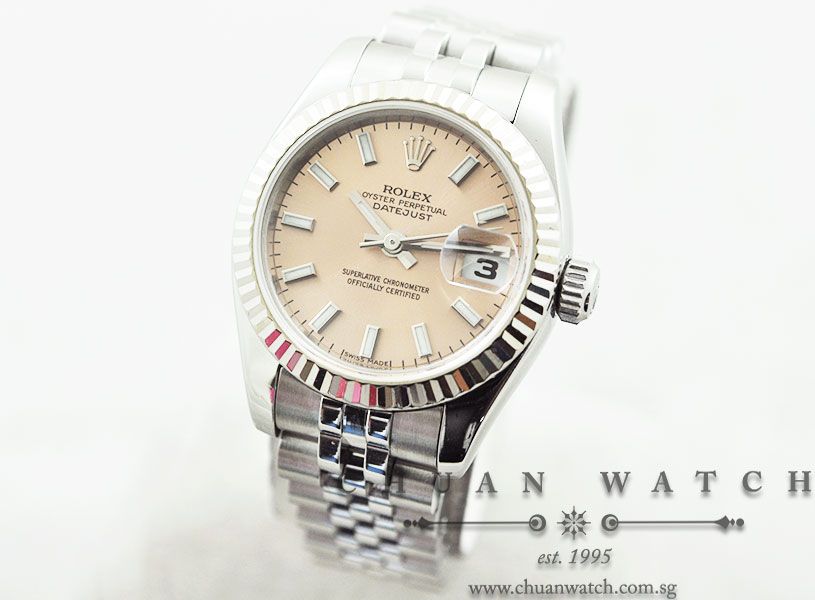 Rolex Ladies DateJust 26mm 179174 Salmon Sunburst Baton - Image 2