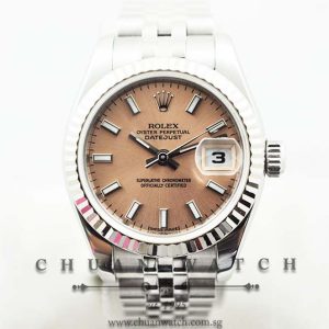 Rolex Ladies DateJust 26mm 179174 Salmon Sunburst Baton