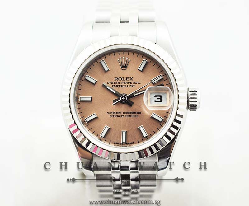 Rolex Ladies DateJust 26mm 179174 Salmon Sunburst Baton