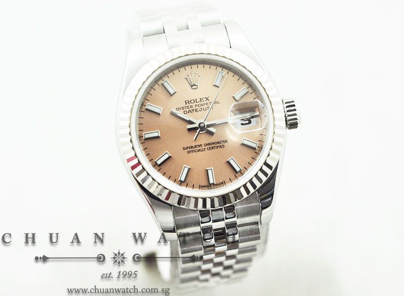 Rolex Ladies DateJust 26mm 179174 Salmon Sunburst Baton - Image 3