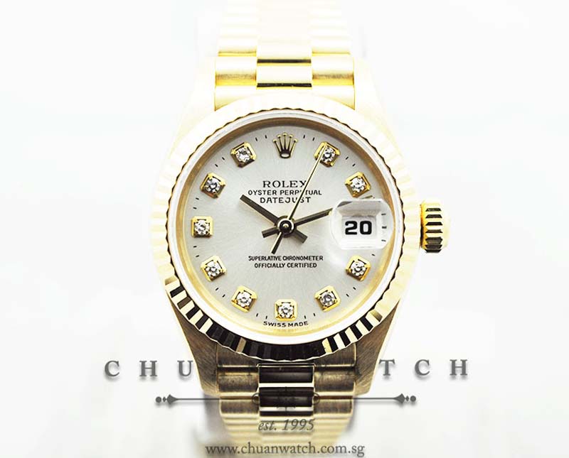 Rolex Ladies DateJust President 26mm 69178 Silver Rhodium Diamonds - Discontinued