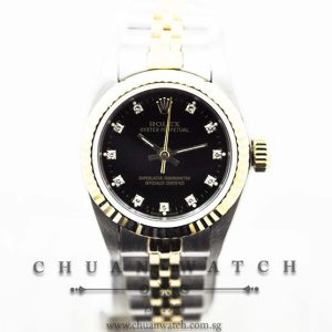 Rolex Ladies Oyster Perpetual No-Date 26mm 67193 Black Diamonds - Discontinued