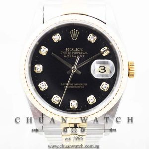 Rolex Gents DateJust 36mm 16233 Black Sunburst Diamonds - Discontinued