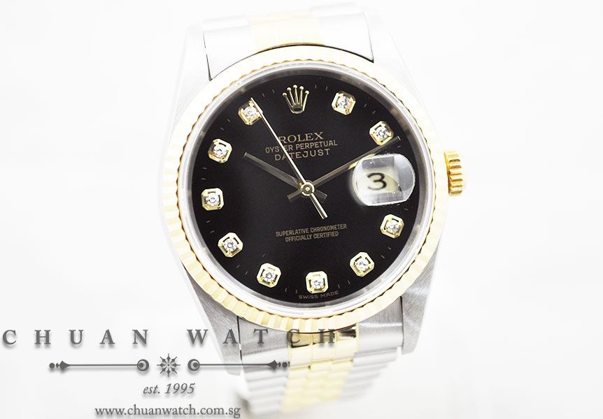 Rolex Gents DateJust 36mm 16233 Black Sunburst Diamonds - Discontinued - Image 3