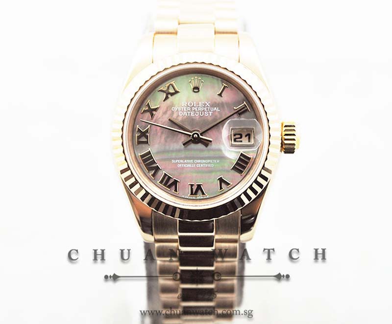 Rolex Ladies DateJust President 26mm 179175 Black MOP Roman
