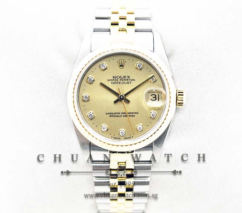 Rolex Boys DateJust 31mm 68273 Champagne Sunburst Diamonds - Discontinued