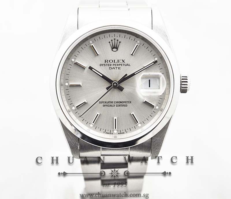 Rolex Oyster Perpetual Date 34mm 15200 Silver Sunburst Baton - Discontinued