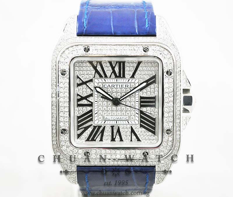 Cartier Santos 100 XL Pave Diamonds W20073X8 :: Chuan Watch