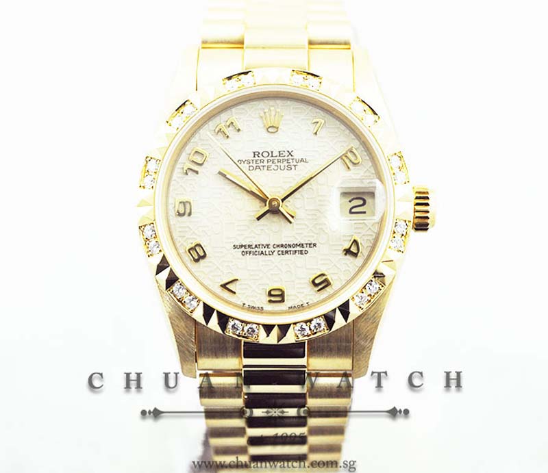 Rolex Boys DateJust President 31mm 68258 Ivory Jubilee Arabic - Discontinued