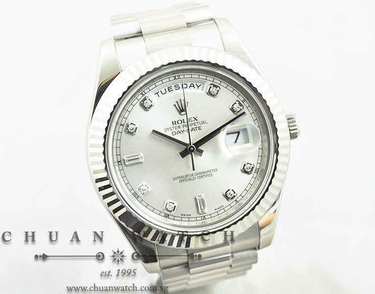Rolex Day-Date II President 218239 Silver Sunburst Diamonds - Discontinued - Image 3
