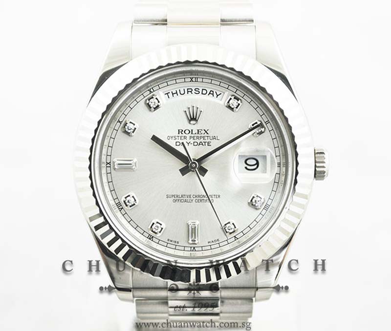 Rolex Day-Date II President 218239 Silver Sunburst Diamonds - Discontinued