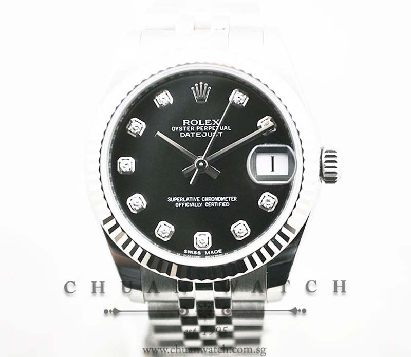 Rolex Boys DateJust 31mm 178274 Black Sunburst Diamonds