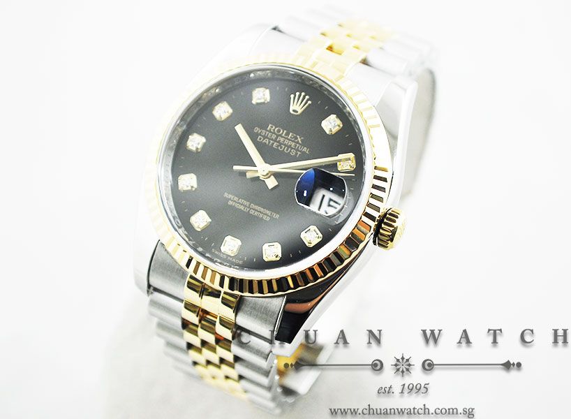 Rolex Gents DateJust 36mm 116233 Black Sunburst Diamonds - Image 2
