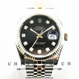 Rolex Gents DateJust 36mm 116233 Black Sunburst Diamonds