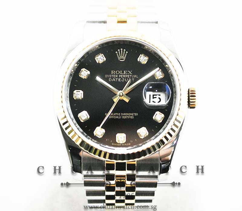 Rolex Gents DateJust 36mm 116233 Black Sunburst Diamonds