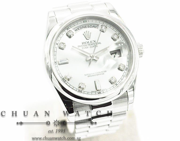 Rolex Day-Date President 36mm 118206 Silver Sunburst Diamonds - Image 3