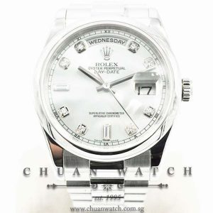 Rolex Day-Date President 36mm 118206 Silver Sunburst Diamonds