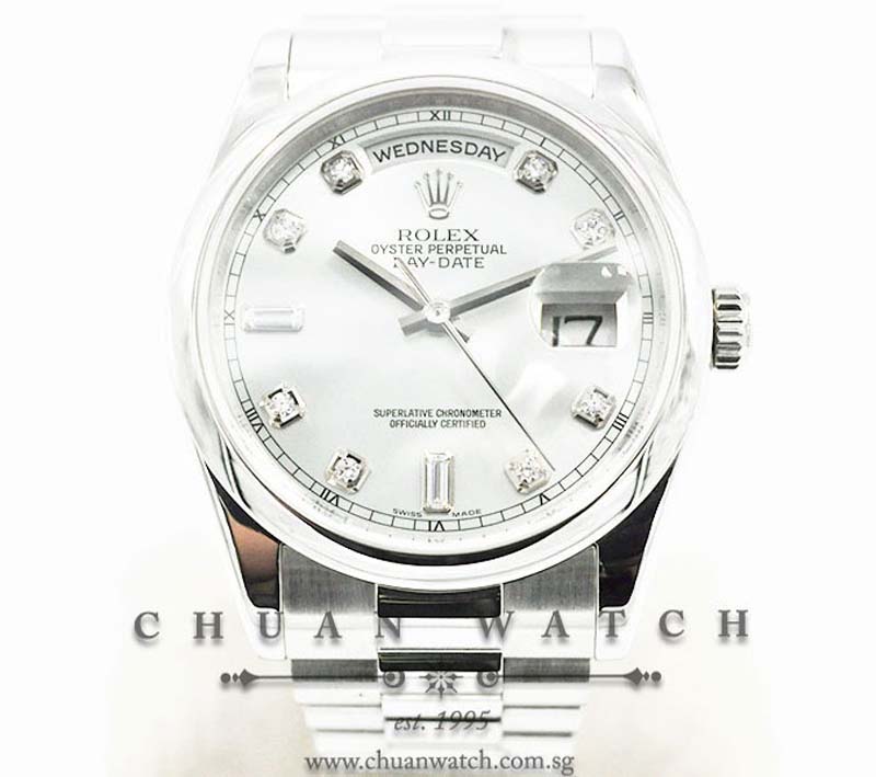 Rolex Day-Date President 36mm 118206 Silver Sunburst Diamonds