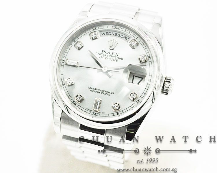 Rolex Day-Date President 36mm 118206 Silver Sunburst Diamonds - Image 2