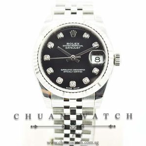 Rolex Boys DateJust 31mm 178274 Black Sunburst Diamonds