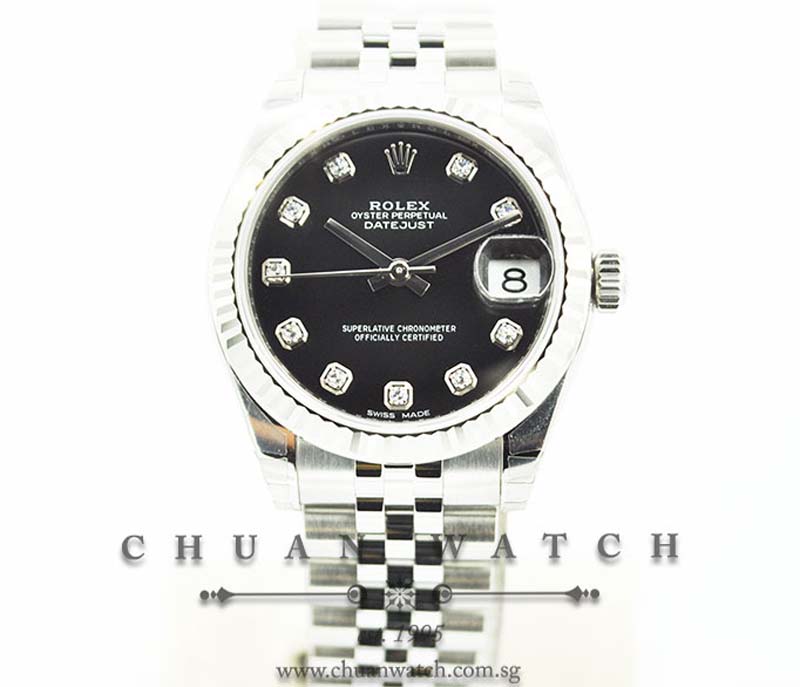 Rolex Boys DateJust 31mm 178274 Black Sunburst Diamonds