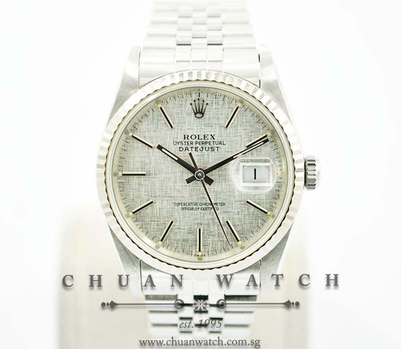 Rolex Gents DateJust 36mm 16234 Silver Textured Baton - Discontinued