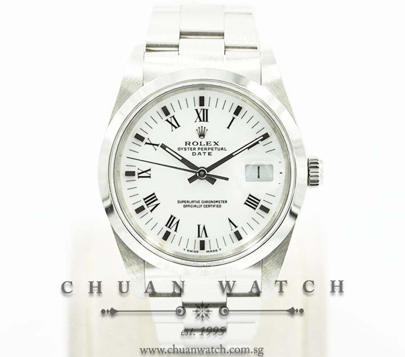 Rolex Oyster Perpetual Date 34mm 15000 White Roman - Discontinued