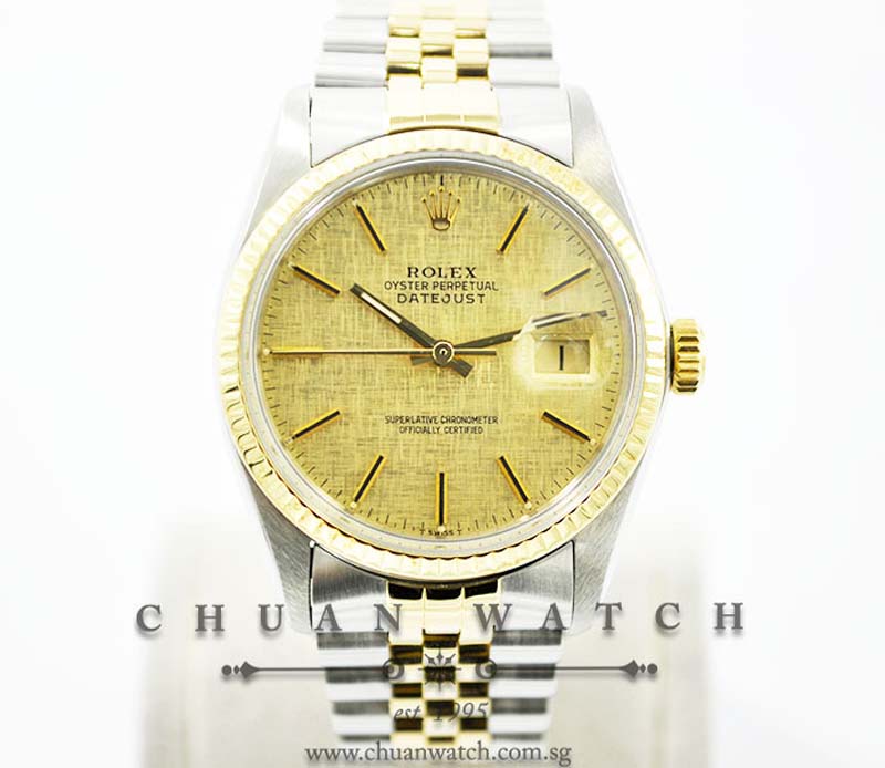 Rolex Vintage Gents DateJust 36mm 16013 Champagne Linen Baton - Discontinued