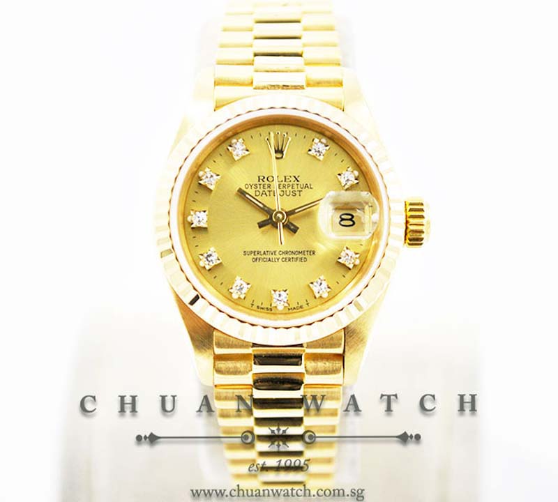 Rolex Ladies DateJust President 26mm 69178 Champagne Sunburst Diamonds - Discontinued