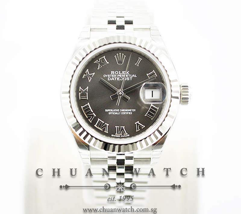 Rolex Lady-DateJust 28 279174 Dark Grey Sunburst Roman