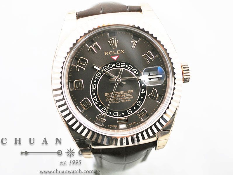 Rolex Annual Calendar GMT Sky-Dweller Rose Gold 42mm 326135 Chocolate Sunburst Arabic - Image 3