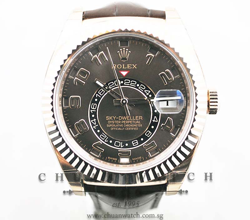 Rolex Annual Calendar GMT Sky-Dweller Rose Gold 42mm 326135 Chocolate Sunburst Arabic