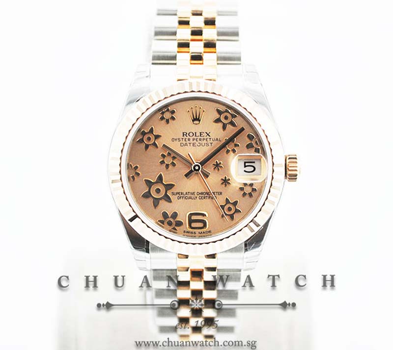 Rolex Boys DateJust 31mm 178271 Pink Flowers Arabic 6